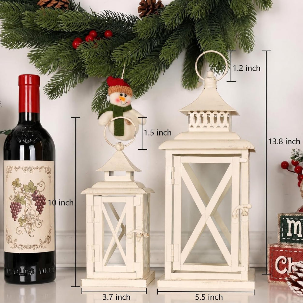 Lanterns Decorative Outdoor&Indoor, Set of 2 (14"&10") Beig...