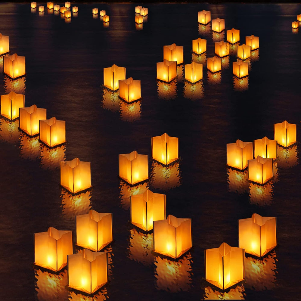 10Pack 6”Paper Floating Candle Lantern,Wooden Water Lanterns with Candles,Out...