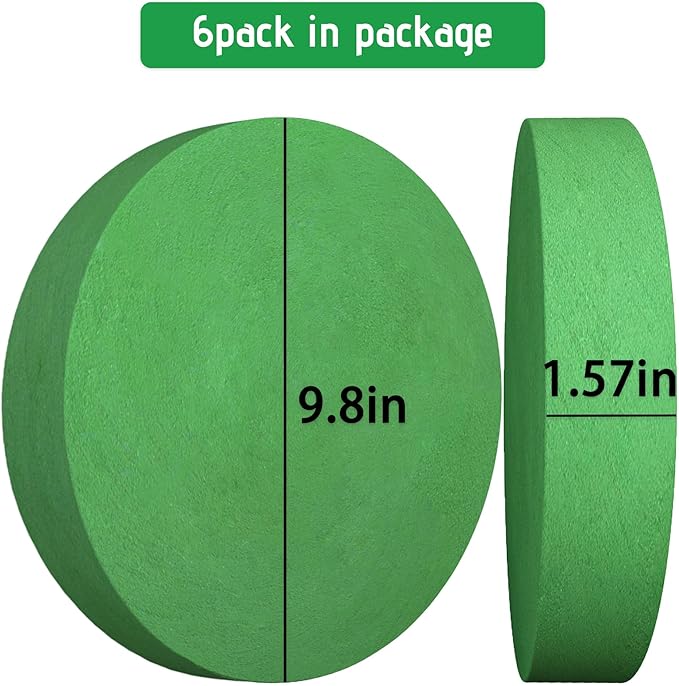 Max Shape 6 Pcs Floral Foam Round Blocks, Large Wet and Dry Green Foam for Artificial and Fresh Flower Arrangement,Flower Foam Blocks for Wedding Party Decorations (9.8 Inch)