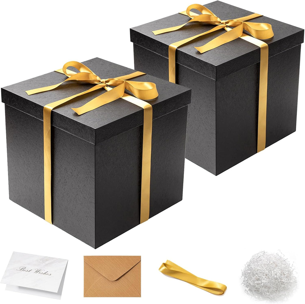 Mefleet 2 Pack Large Gift Box with Lid for Presents 12x12x12 Inches Black