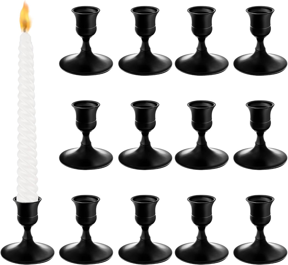 Black Candlestick Holders, Small Taper Candle Holders, Bulk 12-Pack