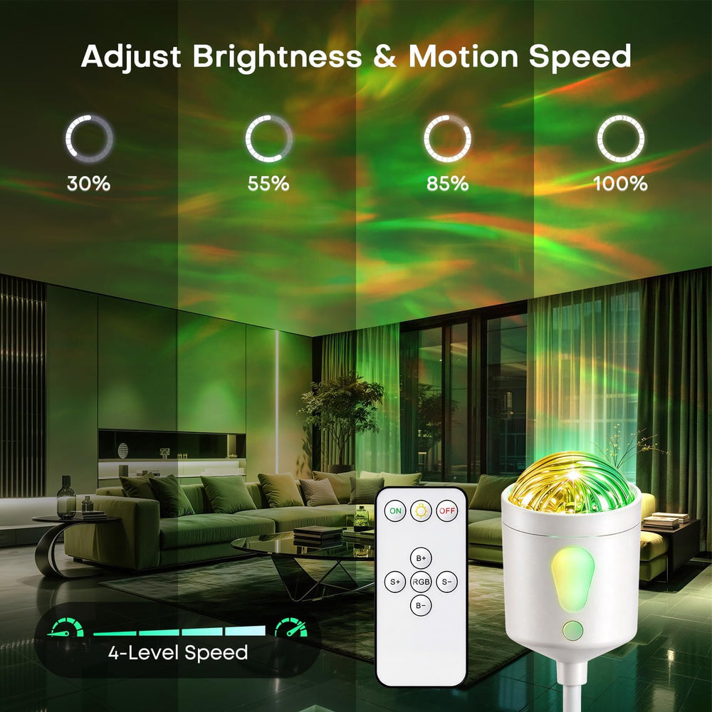 One Fire 2-in-1 USB Aurora Projector with Remote and Night Light, White