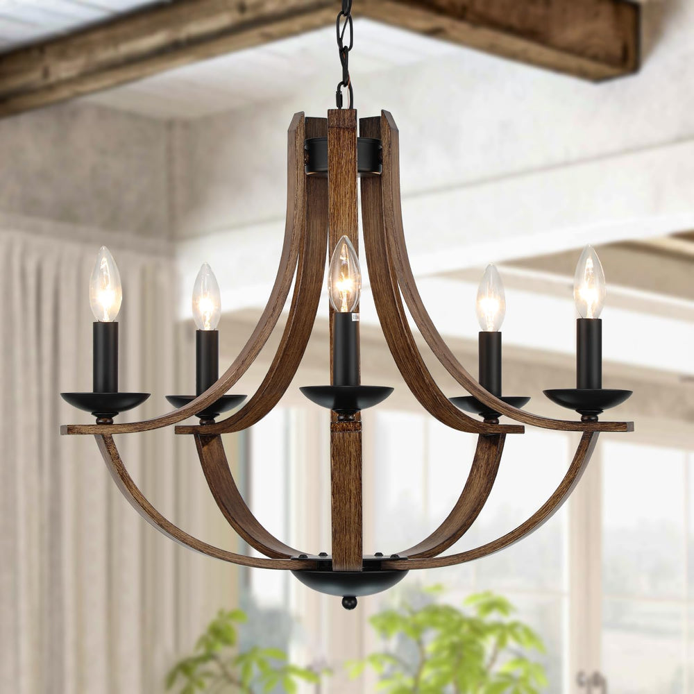 Farmhouse Chandeliers for Dining Room Light Fixture, 5-Light 24 inch Faux Woo...