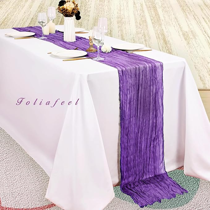 12 Pack Purple Cheesecloth Table Runner 10FT Boho Fabric Rustic Cheese Cloth Table Runner for Wedding Bridal Shower Baby Shower Gauze Sheer Birthday Party Table Decorations 20 x 120 Inch Long