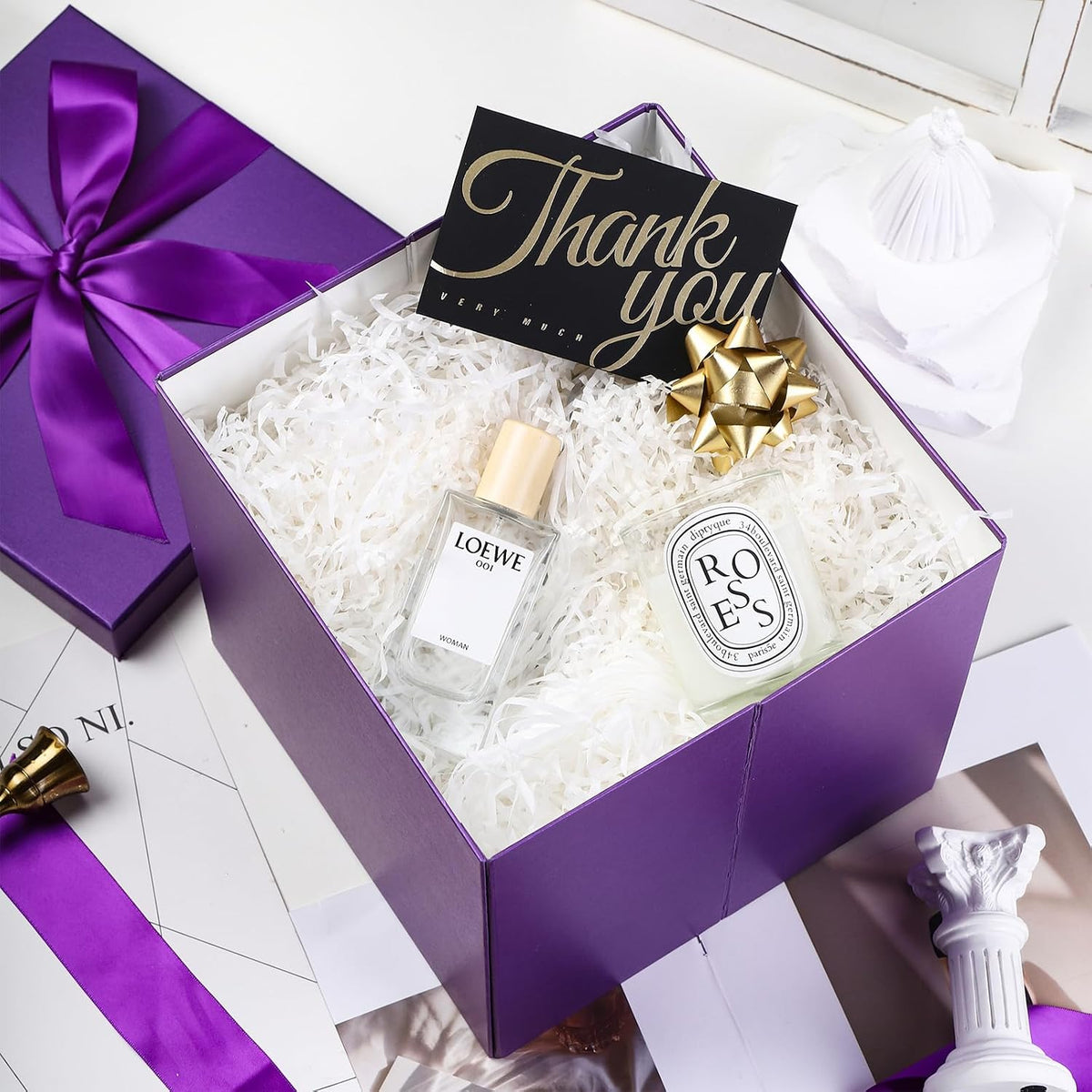 ruspepa medium birthday gift box with lids, ribbon shown in use