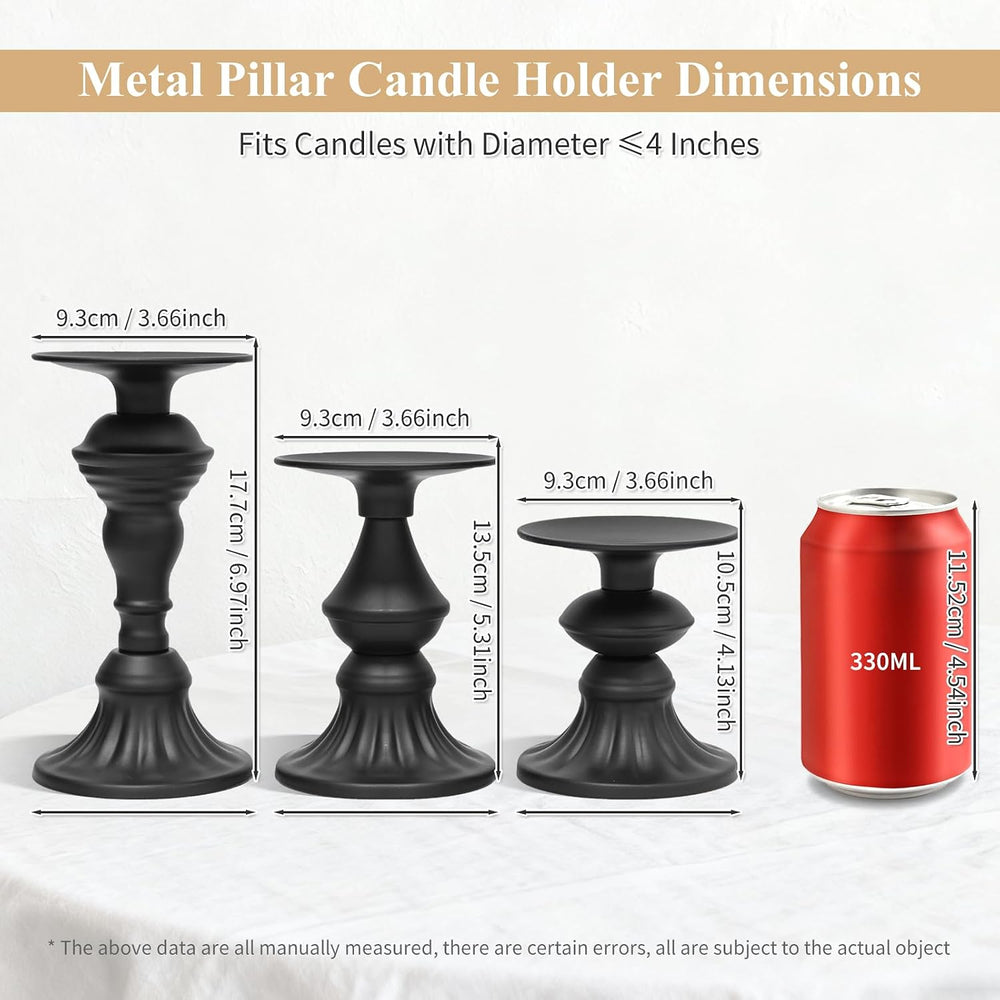 GUTE Pillar Candle Holders 3 Pcs Matte Black Metal Candlestick Decor