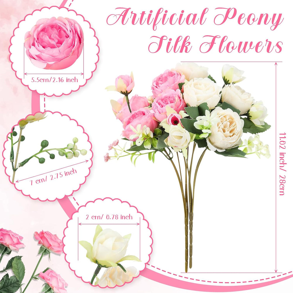 8 Bundles Artificial Peonies Flowers,Pink, Champagne