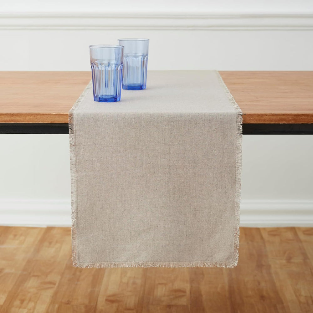 Solino Home 100% Pure Linen Table Runner Natural Long, Fringe 14 x 108 in