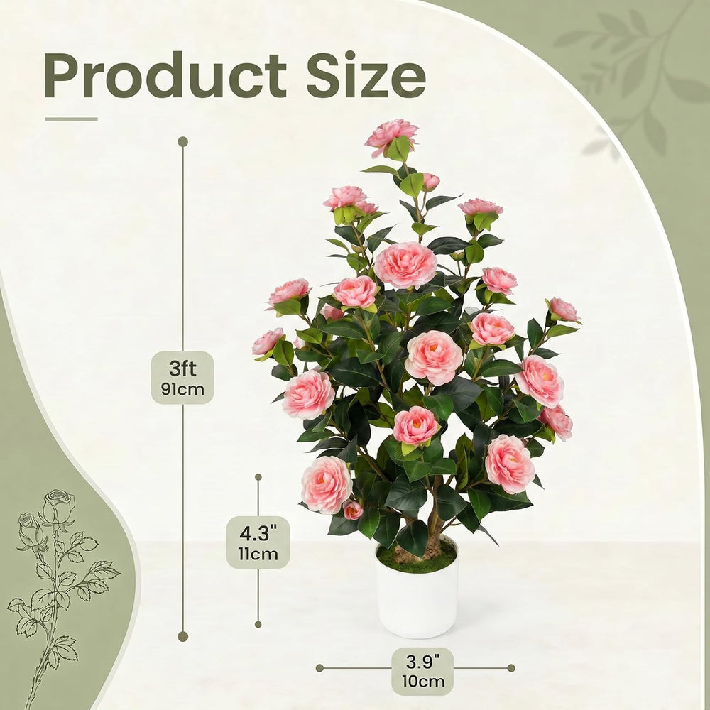 2 Pack 3FT Artificial Camellia Trees with Pink Flowers