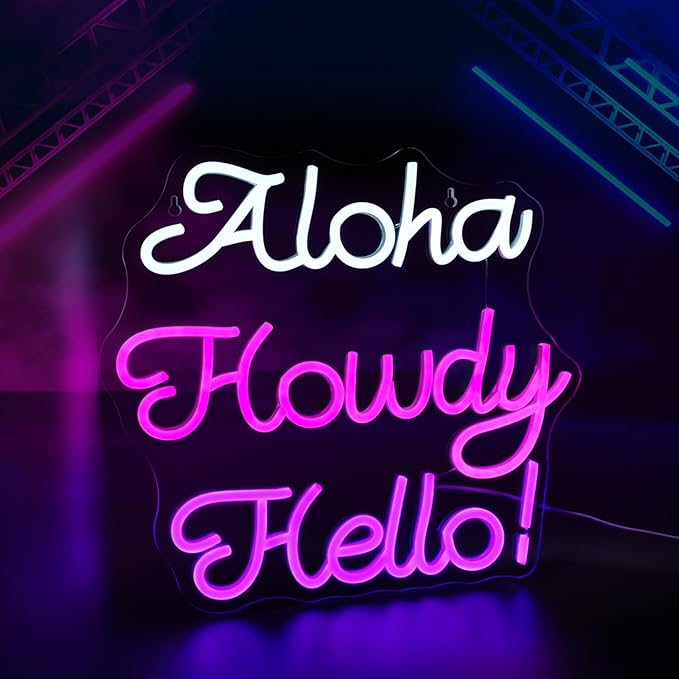 Aloha Howdy Hello Neon Signs for Wall Decor LED Neon Sign for Room Neon Light Sign for Wall Decor Birthday Party USB Powered