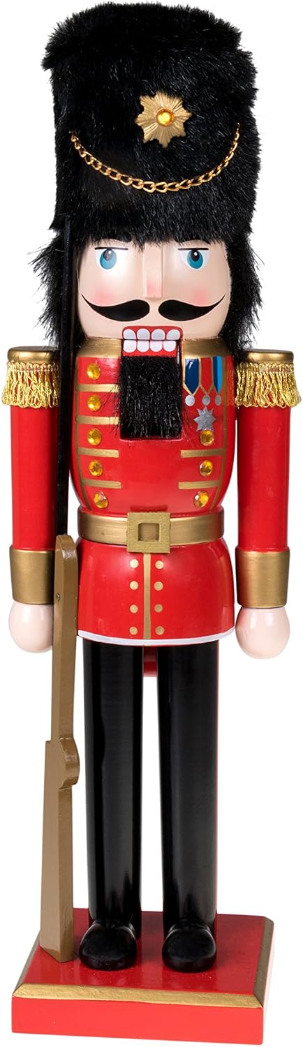 Clever Creations Red Coat 14 Inch Traditional Wooden Nutcracker, Festive Christmas Décor for Shelves and Tables