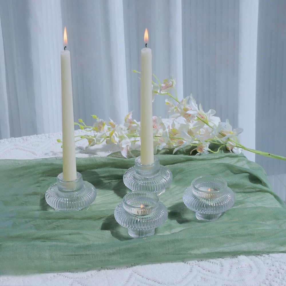 VOHO 12pcs Taper Candle Holders Ribbed Glass, Clear Candle Holder Stackable