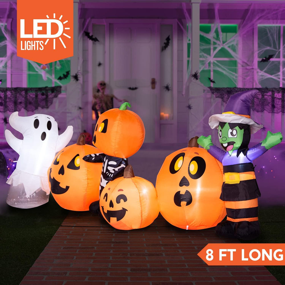 Joiedomi 8 ft Long Halloween Inflatable Three Characters and Pumpkin Patch Ou...