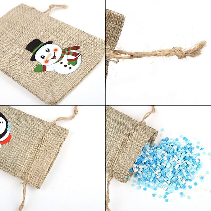 CCINEE 96pcs Christmas Burlap Gift Bags with Drawstrings Candy Goody Treat Bags with Double Jute Drawstrings 4X6 Inch