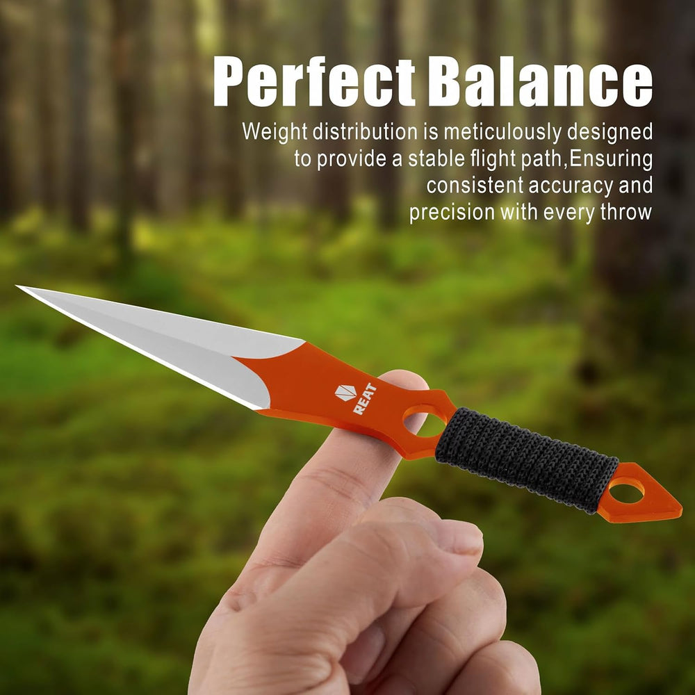 REAT Throwing Knives - 12 Piece, 6.5" 440 Stainless Steel with Cord-Wrap...