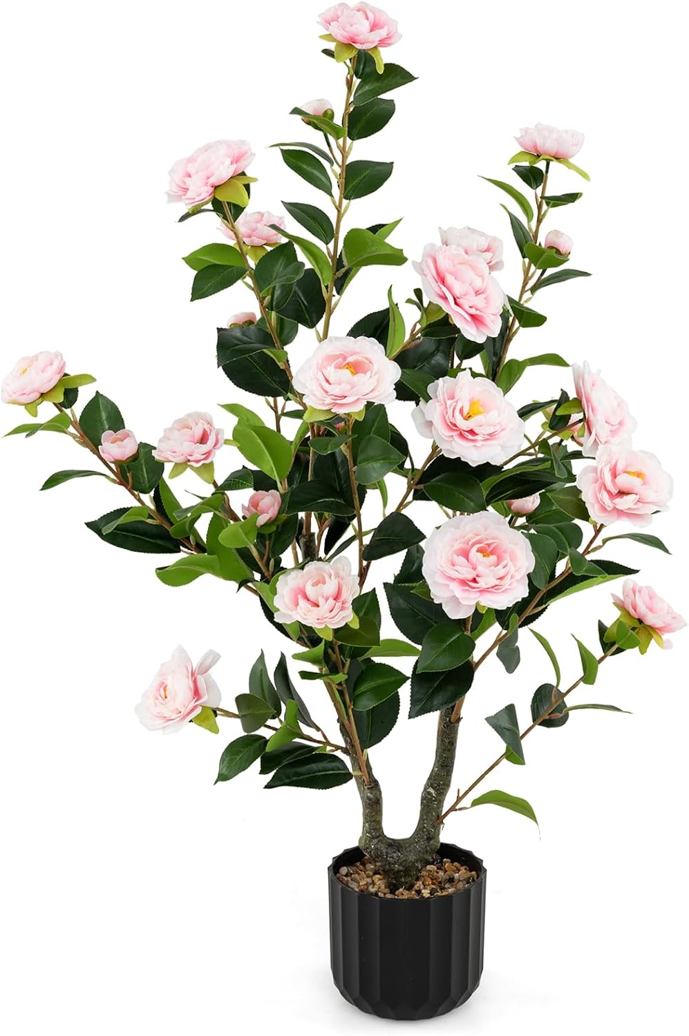 Goplus 38’’ Artificial Camellia Tree, Flower Plants Artificial Tree