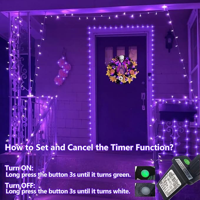 YEGUO 165ft 500 LED Halloween Lights Outdoor Waterproof, Purple String Lights Indoor Plug in, 8 Modes Clear Wire Purple Lights for Halloween Holiday Home Tree Garden Patio Decor