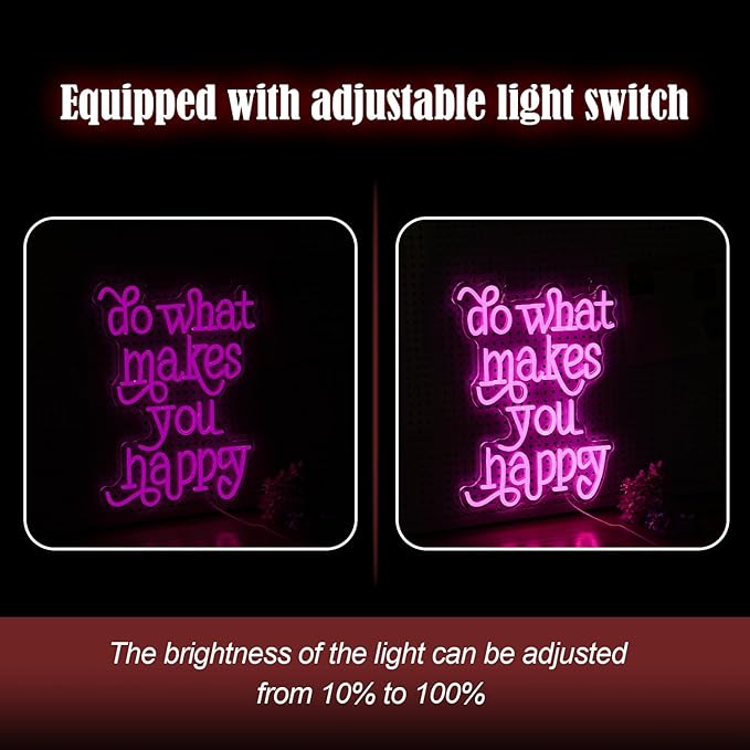Do What Makes You Happy Neon Sign USB powered Pink Letters Led Neon Light for Wall Decor Dimmable Neon Light Up Sign for Bedroom Home Wedding Decor Gifts (16.5 * 12.6In)