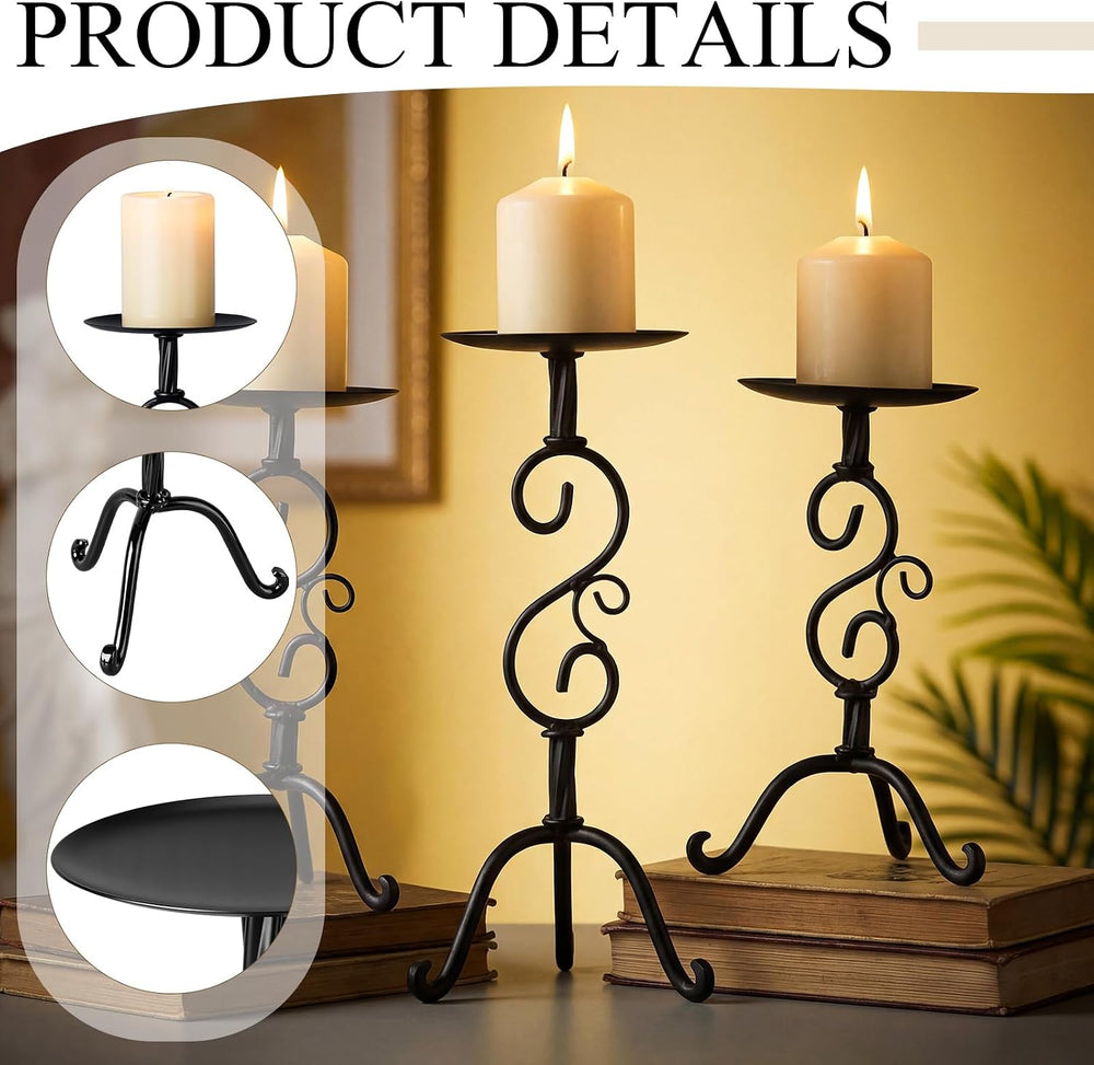3 Pcs Black Iron Candlestick Holders 11.8,9.8,6.3 Inch, Classic