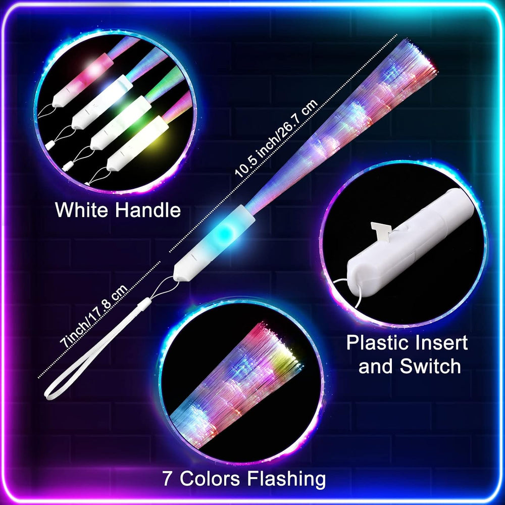 Vinsot 80 Pcs LED Fiber Optic Glow Wands with Batteries, White Handle