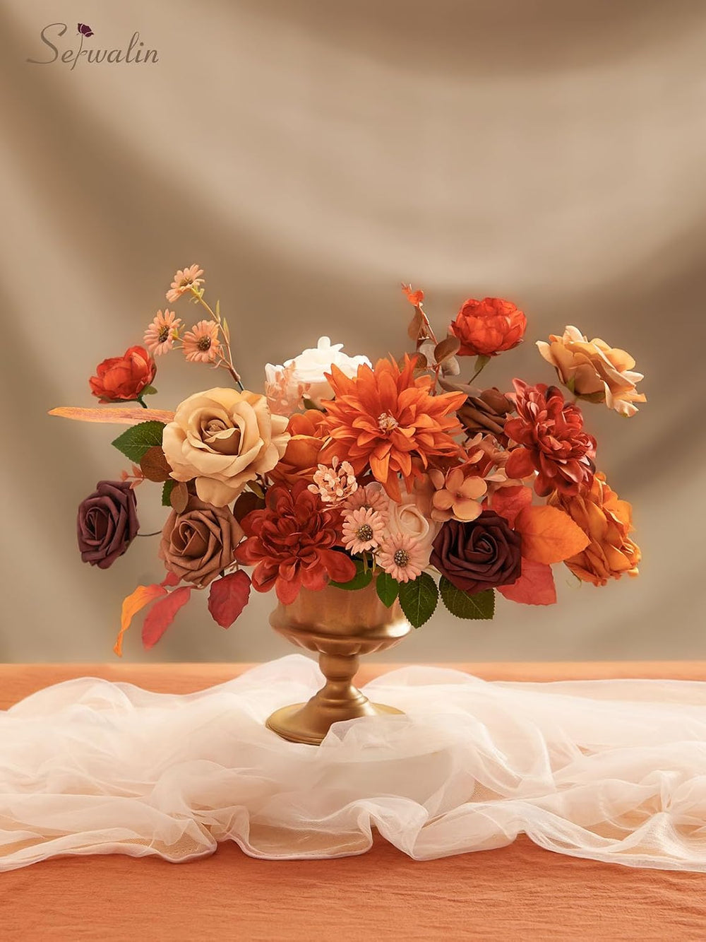 Artificial Fall Flowers Burnt Orange Silk Flowers for Wedding