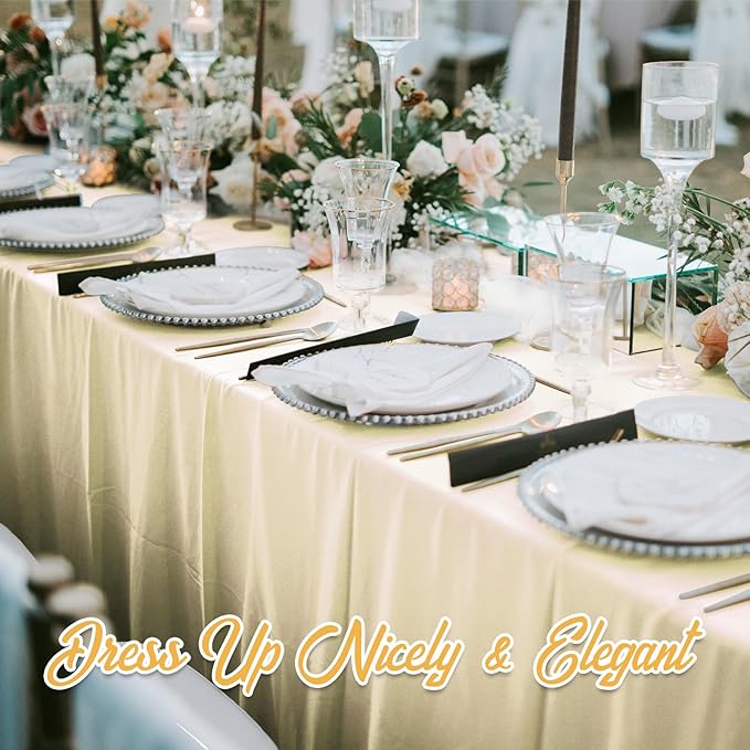 BRILLMAX 4 Pack Beige Tablecloths for 8 Foot Rectangle Tables 90 x 156 Inch - 8ft Rectangular Bulk Linen Polyester Fabric Washable Cloth Cover for Wedding Reception Banquet Birthday Party