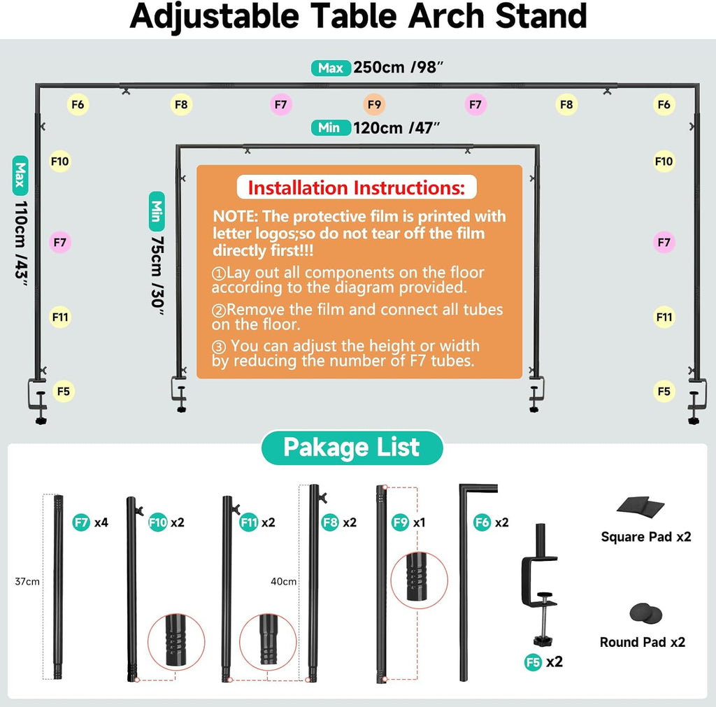 over the table rod stand with clamps adjustable, close-up detail