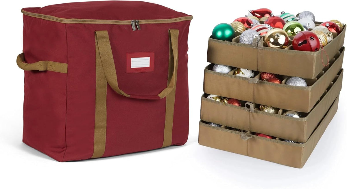 Covermates Adjustable Ornament Storage Bag, 19.25" W x 13" D x 18.5" H, Red