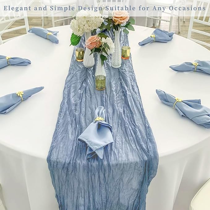 12 Pack Dusty Blue 10FT Cheesecloth Table Runner Rustic Gauze Fabric Cheese Cloth Table Runner for Wedding Bridal Baby Shower Table Decor 20 x 120 Inch Long Boho Sheer Birthday Party Table Decorations