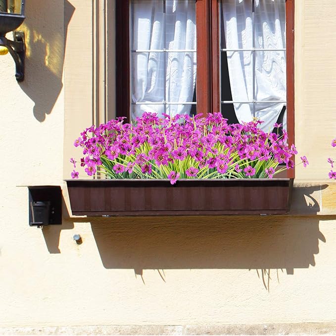 20 Bundles Artificial Flowers Outdoor UV Resistant Fake Flowers No Fade Faux Plastic Plants Garden Porch Window Box Decorating(Purple)…