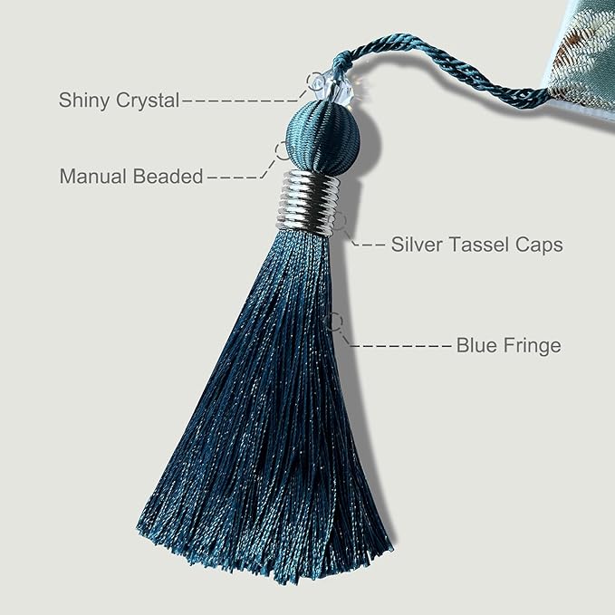 HeMiaor Luxurious Table Runners 98 inches Chenille Jacquard Fabric with Exquisite Hanging Ear Tassels Decoration for Wedding Decor Light Blue