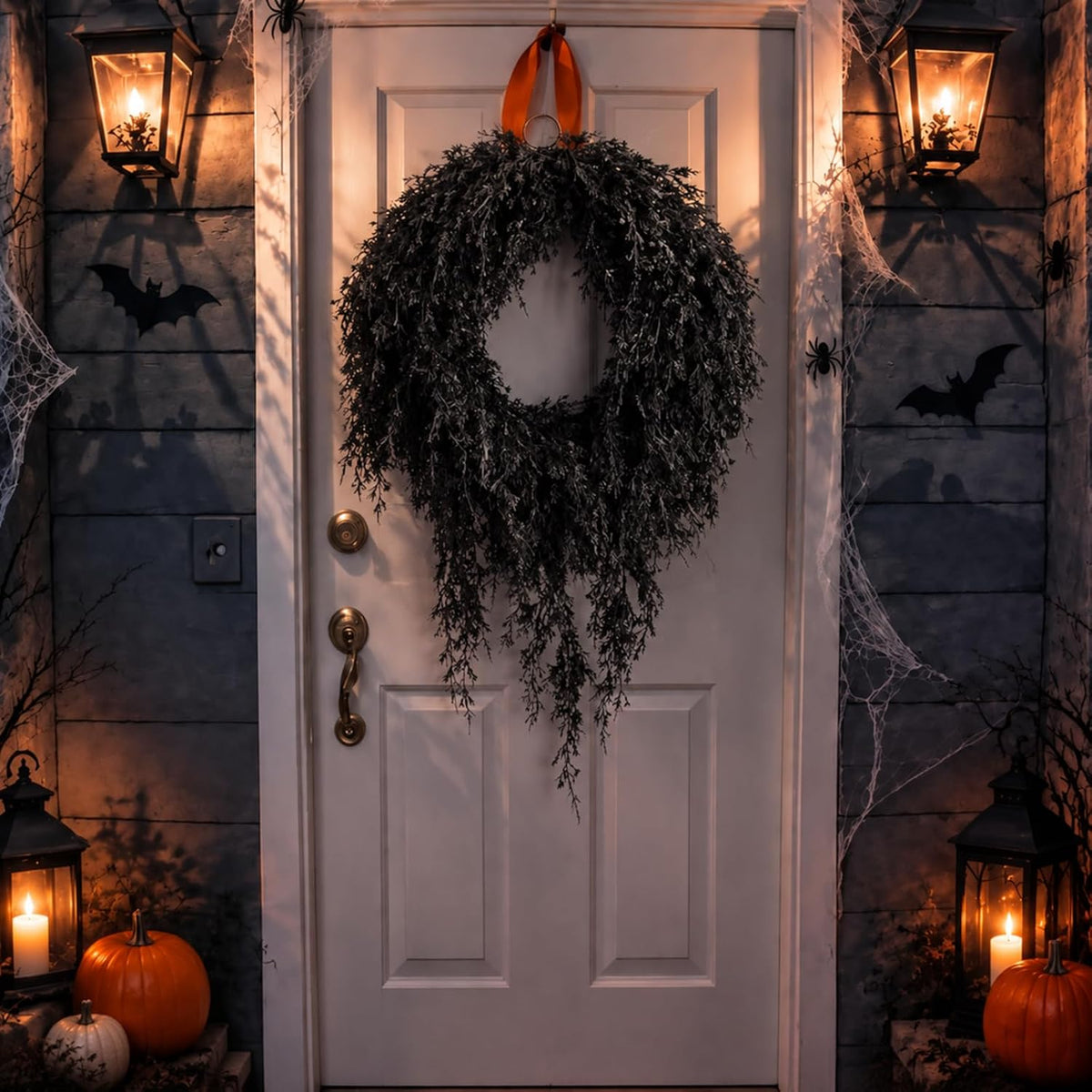 yunlly 25" dark green halloween wreath for front, close-up detail