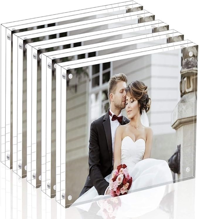 Magicool Premium Acrylic Photo Frame- Magnet Photo Frame -Double Sied Thick Desktop Frames (5x5 5 pack)