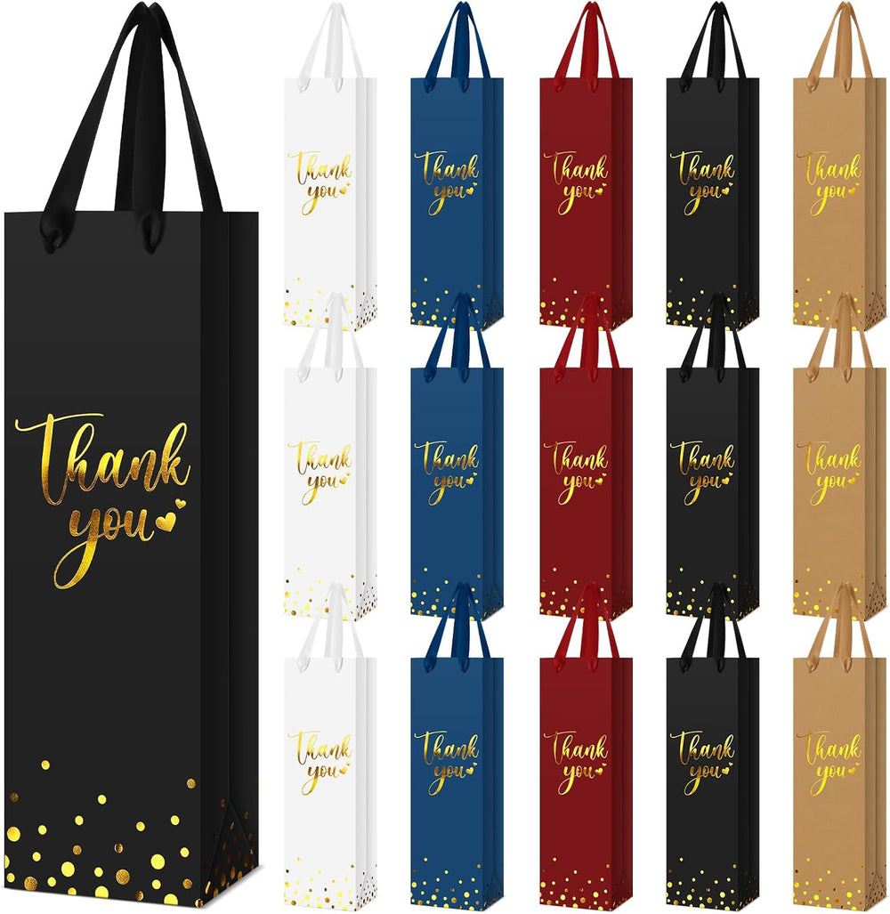 Ctosree 30 Pcs Wine Bottle Gift Bag with Handle 4.3x3.5x13.7, 5 Colors