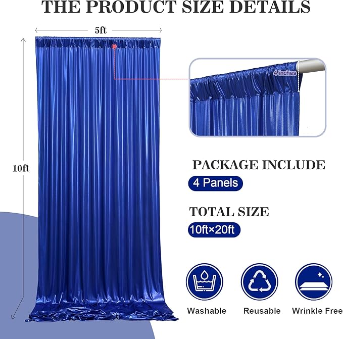 20x10ft Thick Royal Blue Glitter Backdrop Curtain Panels for Parties, Wrinkle Free Sequin Sparking Photo Backdrop Drapes, 4 Panels 5x10ft Shimmer Back Drop Cloth for Wedding Birthday Photography