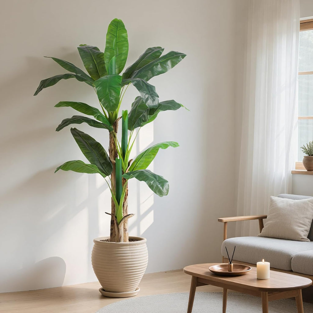 6ft extra tall artificial banana tree, fake banana, side view
