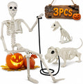 36" Halloween Skeleton Decorations - 3FT Posable Skeleton with Dog & Cat