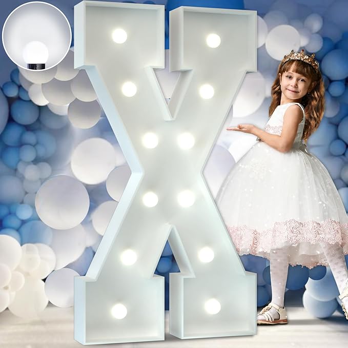 Marquee Letters 4 Feet Tall Large Light Up Letters Baby Shower Decorations Wedding Engagement Proposal White Party Decorations Marry Me Sign XOXO Big Cardboard Backdrop X
