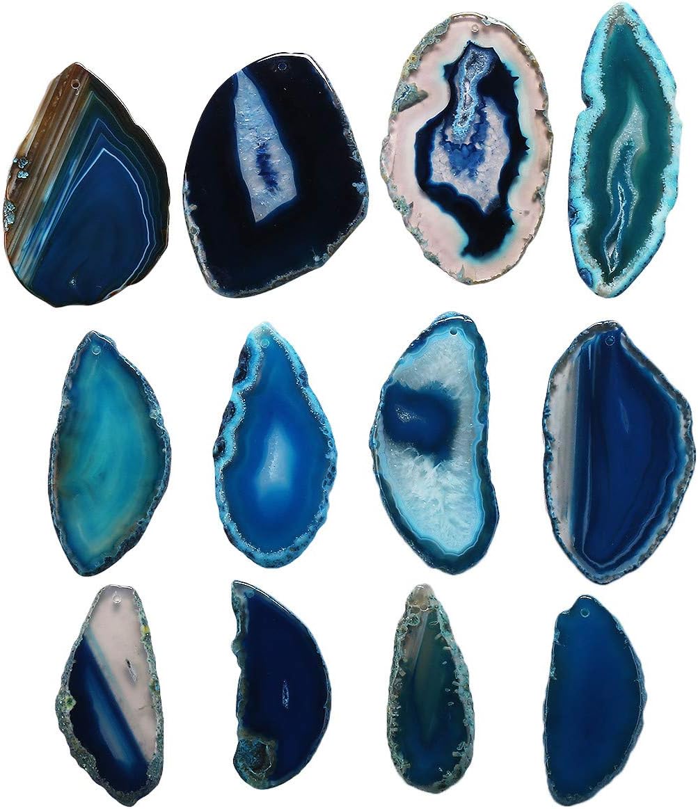 mookaitedecor 12 Pcs Drilled Agate Slices Geode Pendant for Jewelry Making