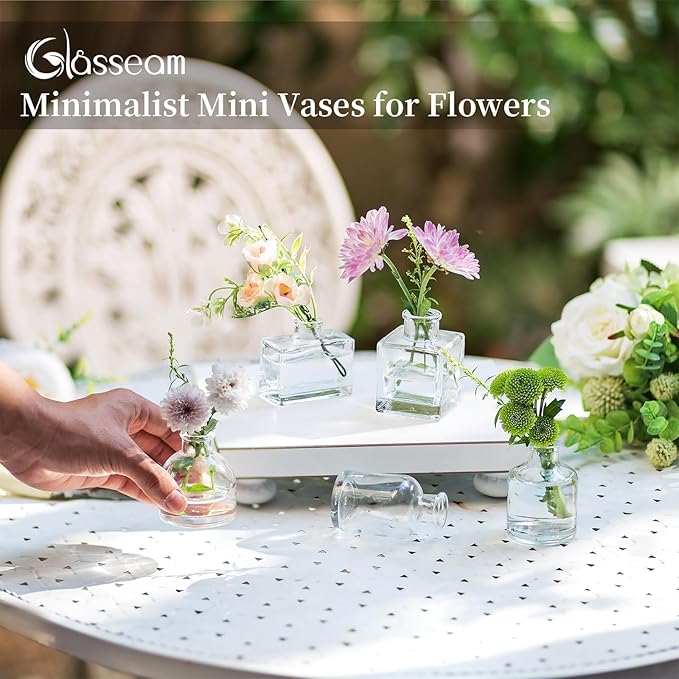 Glasseam Mini Bud Vases in Bulk 40: Clear Small Flower Vases for Centerpieces Cute Tiny Glass Vase for Flowers Modern Decorative Wedding Table Centerpiece for Dining Room Decor