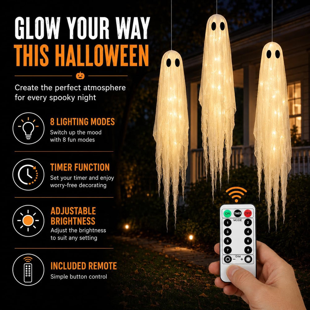 3 Packs Halloween Decorations Outdoor - Hanging Ghost Decor for Porch Yard