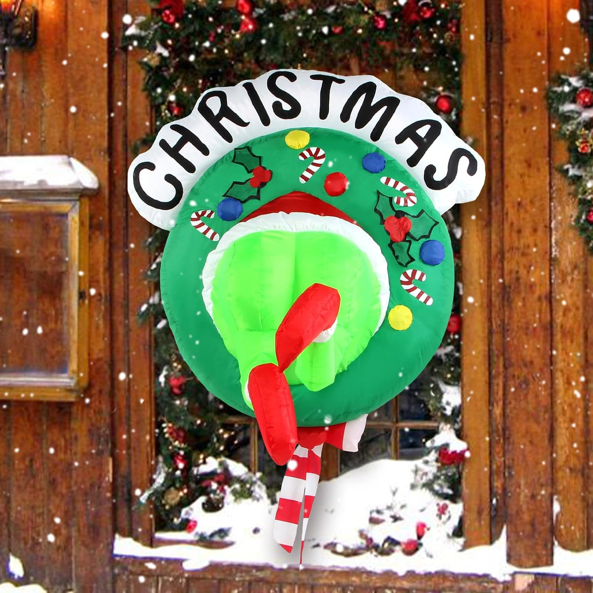3.5FT Christmas Inflatable Outdoor Decorations Broke Out from Window with Wreath, Lighted Blow Up Yard Decor with Built-in LED Lights for Outside Indoor Yard Window Party Garden