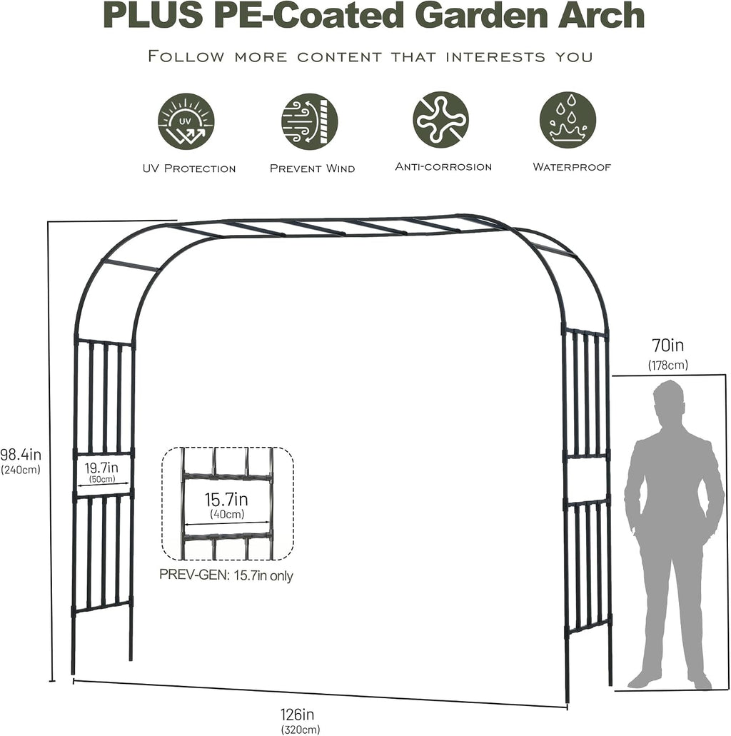 square tube garden arch trellis, 10.5ft x 8.2ft shown in use
