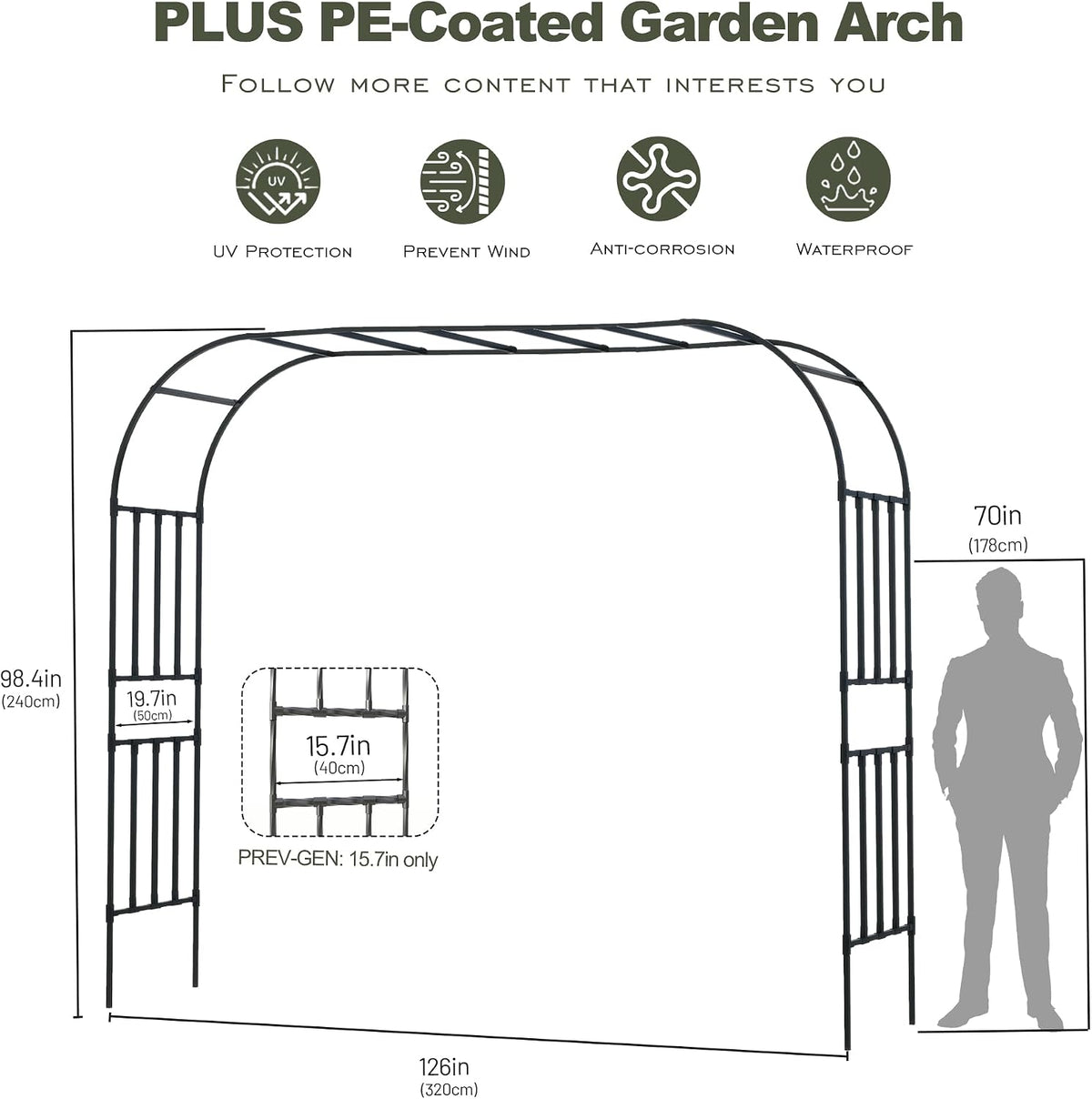 square tube garden arch trellis, 10.5ft x 8.2ft shown in use