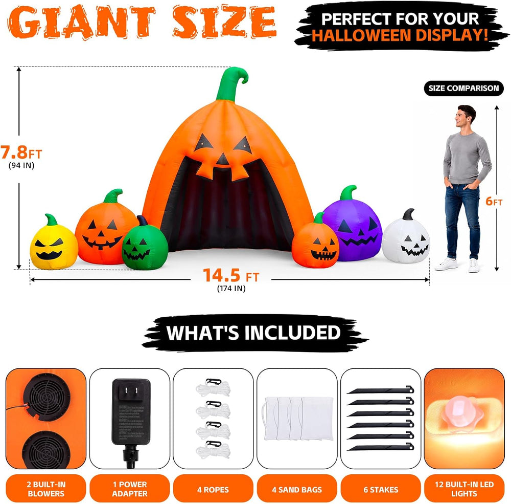 MGparty 14.5FT Halloween Inflatable Walk-in Pumpkin House with LED Lights