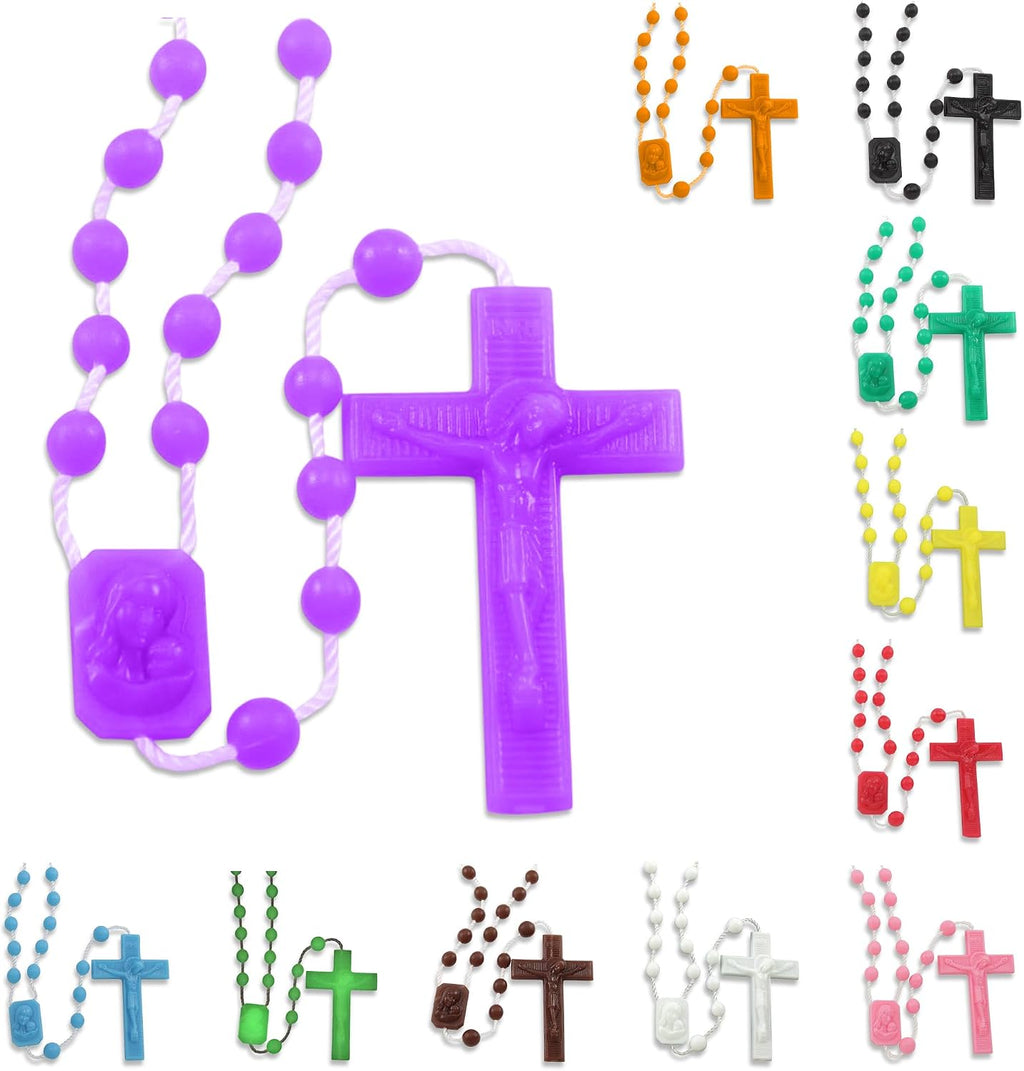 RosaryMart Catholic Rosary Beads for Prayer – Violet Plastic Rosary Necklace with Crucifix, Durable Nylon Cord, Made in Italy, Devotional Prayer Beads for Women and Men – Pack of 100