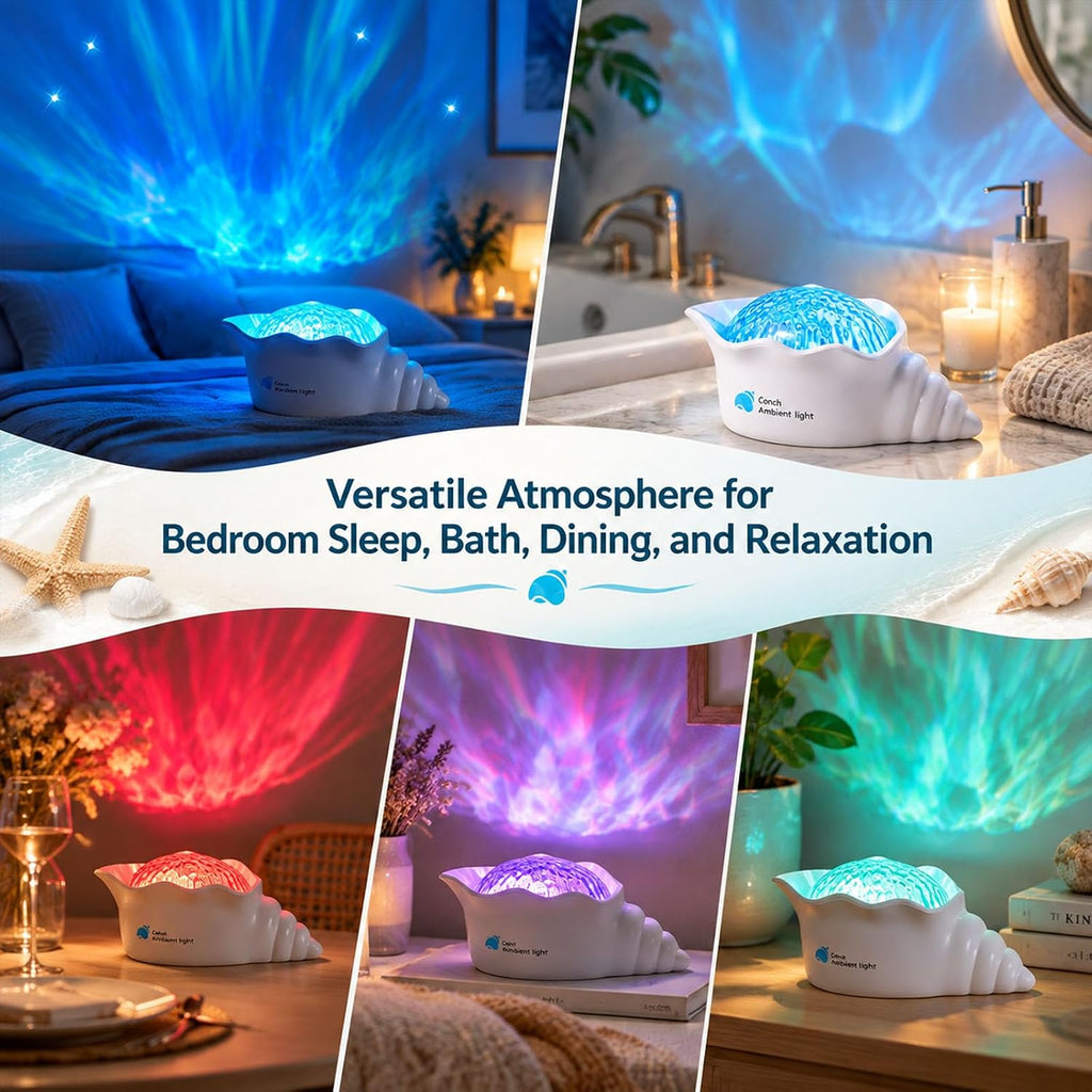 conch ocean wave projector for room decor | showing dimensions