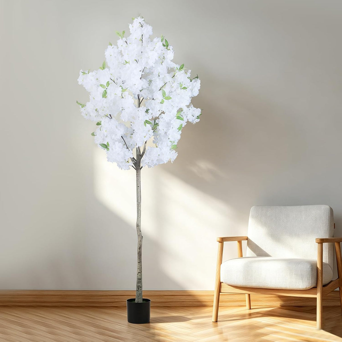 artificial cherry blossom tree fake plants faux white shown in use