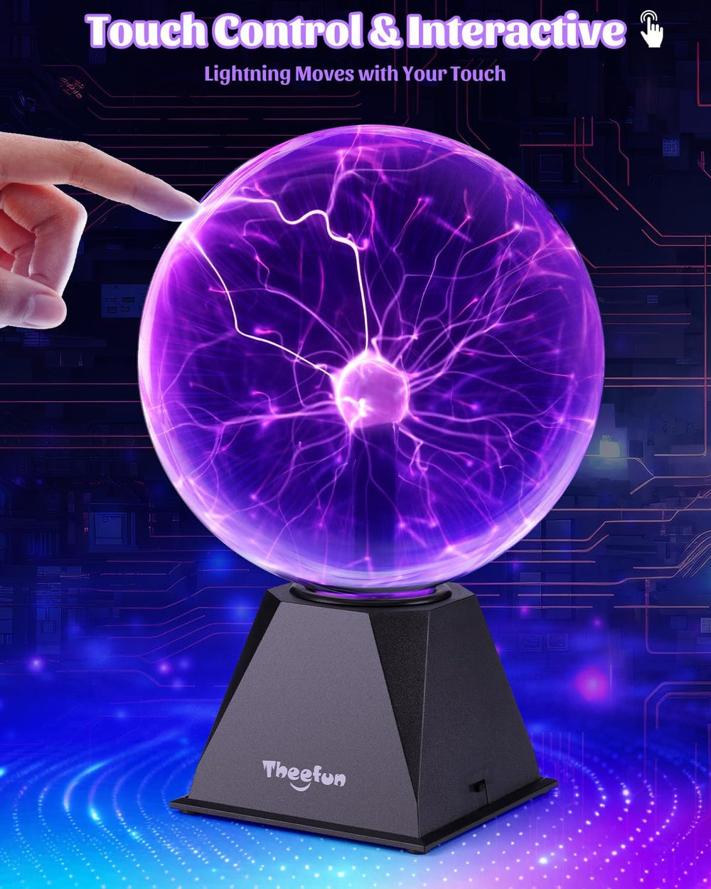 Theefun Plasma Ball 8 Inch Plasma Lamp Touch & Sound Sensitive Plasma Globe