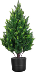 28 Inch Artificial Cedar Tree with Pot, Compact Faux Cypress Evergreen Topiary Plant for Indoor Corner, Living Room, Small Balcony & Entryway, Realistic Potted Fake Tree Accent